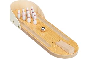 Relaxdays Mini kręgielnia, zestaw 10 pinów, gra zręcznościowa, dla dorosłych i dzieci od 3 lat, kolor naturalny