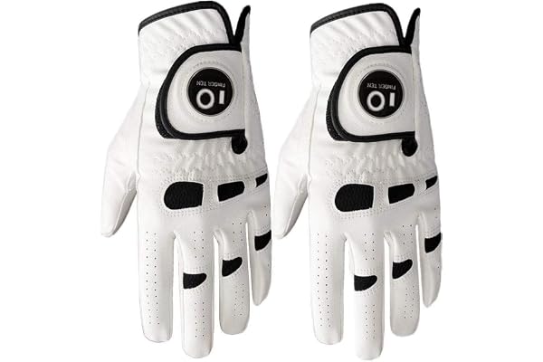 FINGER TEN Gant De Golf Hommes Main Gauche Droite avec Marqueur De Balle Paquet De 2, Gants De Golf Cuir Durable Doux Confortable en Forme Taille Petit Moyen Grand
