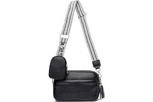 Atgbiem 100% Leder Crossbody Bag Damen Breiter Gurt Handtasche Damen Umhängetasche Klein Schwarze Moderne Taschen Mit Breitem Schultergurt