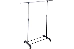 King Collection King Home Stender appendiabiti Singolo Estensibile con Ruote, 81 x 40 x 90/160, Nero, Plastica