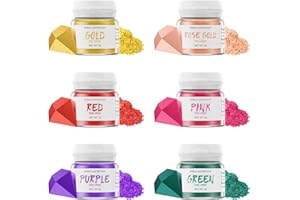 Wwtop Purpurina Comestible - 3g x 6 Colores Purpurina en Polvo Para Bebidas, Purpurina Alimentaria Sin Sabor, Purpurina en Polvo Para Chocolate, Pasteles, Fondant, Cócteles, Bebidas, Líquidos