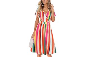 VOTEPRETTY Women's Short Sleeve V Neck Wrap Summer Dress Midi Casual Floral Sundress with Pockets