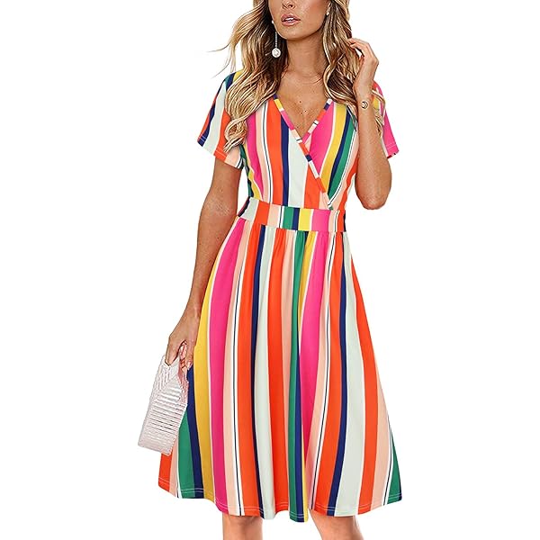 Newshows Dames Zomerjurken met Korte Mouwen v Hals Bloemenprint Casual Midi Jurk met Zakken Bloemen 38,M