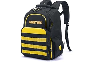 AUMTISC Sac à dos à outils de chantier robuste avec poche multi-usage Sac à dos de travail industriel et de construction Jaune