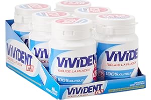 Vivident Xylit, Chewing Gum, Gusto Menta, Senza Zucchero, Senza Glutine, con Xilitolo, Confezione da 6 Mini Barattoli con 46 Gomme da Masticare ciascuno