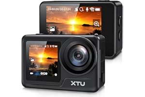 XTU Action Camera 6K 30FPS 20MP WiFi 40M Waterproof Underwater Sports Camera EIS 3.0 Anti-Shake Dual Touch Screen Remote Control Helmet Camera 170°Wide-Angle Vlog Camera with Accessories Kit