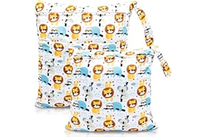 HOTLIKE Wetbag Kindergarten Groß, 2 Stück Nasstaschen Windeltasche, Wiederverwendbarem Wasserdicht Waschbar Nassbeutel Organiser mit Reißverschluss für Baby Kleinkind Reisen Gym (Löwe)