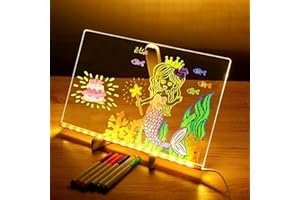 GIPFELFREUND Tablette Lumineuse Wondiko pour Dessin Enfants LED, Tableau Acrylique Effaçable 7 Couleurs avec Stylo et Support Réglable, Idée Cadeau Créatif Décoration Chambre Fille Ado (Grande-30x20 cm)