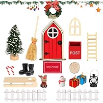 Kit Décoration Porte Lutin De Noël DONGQI - 30 Pièces Miniatures En Bois Pour Créer Une Scène Magique Sous Le Sapin