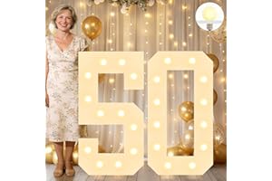Vimlits Large 4FT Light Up Numbers Birthday Decoration, White Marquee Number Sign for 50th Party Anniversary Backdrop Wedding Big Mosaic Number Frame Foam Cardboard Pre-cut Number 50