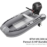 BTM MX-300 Al&uuml;minyum Katlanır Tabanlı Şişme Bot ve Parsun 6 HP 4 Zamanlı Dıştan Takma Motor, 4 Kişi Kapasiteli, PVC ve Al&uuml;min