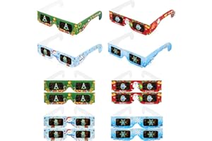 BEIPEGIN 12 Pairs 3D Christmas Glasses, Diffraction Glasses Holiday Specs Transform Lights into Magical Snowflakes Christmas Trees Santa Claus Snowmen Image - Fun for Family Festival Xmas New Year Party Favors