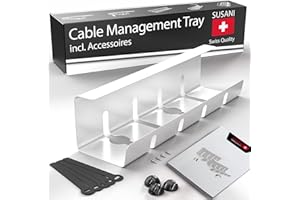 SUSANI Kabelkanal Schreibtisch – Kabelkanal Weiß [1er Set] Extra lang – 42x12x11 [cm]– Kabelmanagement Schreibtisch für Organisation und Ordnung am Arbeitsplatz–Inkl. Zubehör