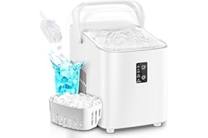 FOHERE Macchina per il ghiaccio, ghiaccio in 5 minuti, 14 kg in 24 ore, mini macchina del ghiaccio autopulente, 2 dimensioni di ghiaccio per cucina, ufficio, bar e feste, maniglia facile, bianco