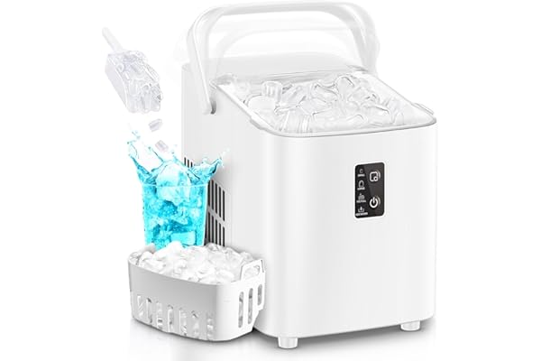 FOHERE Machine à glaçons, glaçons en 5 minutes, 14 kg en 24 heures, mini machine à glaçons autonettoyante, 2 tailles de glaçons pour cuisine, bureau, bar et fête, poignée facile à transporter, blanc