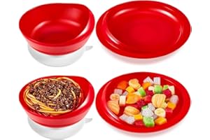 WGNIVOROUS Spill Proof Scoop Plate and Bowl with Suction Base, Suction Cup Bowl, Parkinsons Aids for Living, Adaptive Dinnerware Feeding Aids for Elderly and Disabled (One Plate+one Bowl,red)