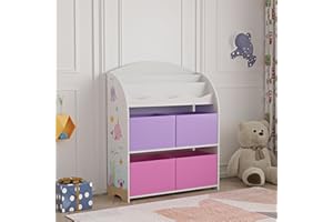 [en.casa] Scaffale per Cameretta con Contenitori a Scaletta Libreria 4 Scatole Pieghevoli Porta Giochi Mobile a Misura di Bimbi 97,5 x 82,5 x 29,5 cm Motivo Oceano - Viola/Rosa