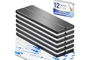 Grtard 12er-Pack Schwarz Neodym-Magnete, 60 x 10 x 3 mm Seltenerdmagnete, Kühlschrank-Magnetstreifen mit doppelseitigem Kleber für vielfältige Verwendung