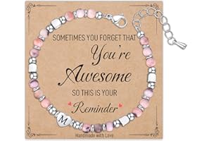 Astellea Pink Zebra Bracelet for Womens Girls, Charm Initial Bracelet Healing Natural Stone Gifts with Card Letter Jewellery for Friend Sister Daughter Mum at Mother's Day Christmas Birthday