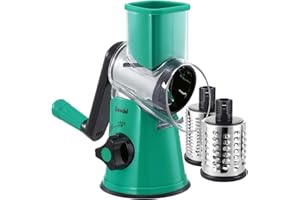 GEEDEL Grattugia per Formaggio Rotante, Affettatrice per Verdure con 3 Lame a Tamburo, Grattugia Rotante Facile da Pulire, Grattugia per Cucina 12 Volte più Veloce per Frutta e Verdura (Verde)