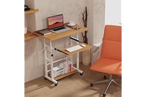 Rcynview Scrivania regolabile in altezza, tavolino mobile per computer con 4 ruote, tavolo per PC facile da montare, tavolo per PC salvaspazio, 80 x 50 x 71 – 86 cm, marrone chiaro