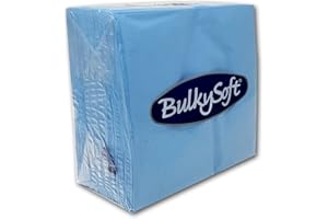 BULKY SOFT BulkySoft Paper Serviettes 2Ply Solid Colour Soft Napkins for Kitchen, Parties, and Events – Rip Proof Disposable Tableware - 33 × 33 cm – 100% Cellulose Pack of 100 Kitchen Napkins - Light Blue