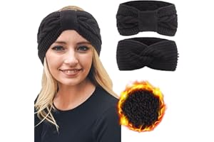 DRESHOW Women Warm Knitted Headband Winter Ear Warmer Crochet Head Wraps Thick Fleece Lining Hair Bands