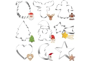 EPOKUS Ausstechformen Weihnachten, 9 Stück Wichtel Plätzchen Ausstecher Set, Edelstahl Plätzchenausstecher Weihnachtsbaum, Elchkopf Keksausstecher, Stern Cookie Cutter Geschenke für Backen Fondant Torten