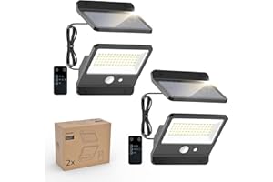 ‎PHILIPS Philips Solarlampen für Außen 6500K LED, Solarbetriebener Fluter mit PIR-Bewegungsmelder, Fernbedienung mit 5m Kabel, IP65 Wasserdicht, 3 Modi (2 Stück)