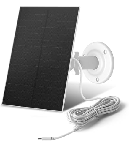 Zonnepaneel voor bewakingscamera buiten, 5W camera zonnepaneel met Micro USB & USB-C aansluiting zonnepaneel, 360° verstelbare beugel, 9,8ft oplaadkabel, IP65 waterdicht