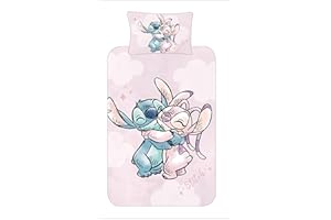 Disney Stitch Bedding Single Duvet Cover Set – Polycotton Pink Stitch and Angel Kids, Girls, Teen Bedroom Set with Pillowcase – Soft & Easy Care– Official (Single)