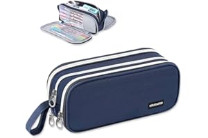 COLOCASTLE Federmäppchen Mäppchen Federmappe groß mit 3 Fächern Federtasche Mädchen Jungen Teenager Pencil Case Schlamppermäppchen für Schule Büro (Dunkelblau)