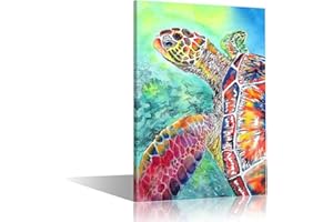 TISHIRON Lienzo de madera de tortuga marina para pared, arte enmarcado para dormitorio, baño, impresiones para decoración del hogar, listo para colgar, 36 x 24 pulgadas