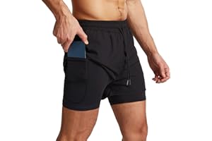 Danfiki męskie spodenki sportowe 2 w 1 z kieszeniami sportowymi, szybkoschnące, legginsy sportowe z kieszenią na spodniej warstwie stretchowej