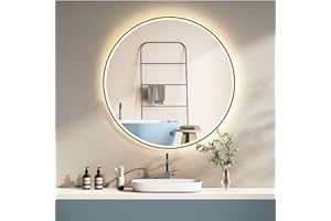 ‎HOKO HOKO Wandspiegel Rund 80cm Badspiegel Beleuchtung mit Anti-Fog+Rahmen+Touch Schalter Memory+Licht Wechsel 2700-6500K Warmweiß-Kaltweiß-Neutral