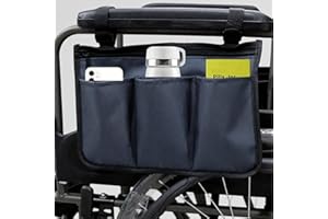 Firavggu Wheelchair Side Pocket Armrest Waterproof Oxford Armrest Bag with 3 Compartments for Wheelchairs Dark Blue Wheelchair Bag Side Armrest Bag for Most Wheelchairs Walking Aids