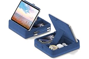 KDD Coussin Support Tablette avec Rangement, Support Tablette Lit Pliable, Support Livre Ouvert pour Lit, Genoux, Bureau, Support Ipad pour iPad Pro 12.9, 10.5, 11, Air, téléphones, Livres, etc. Bleu