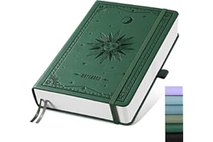 EMSHOI A5 Notebook Lined Journal - 320 Numbered Pages, 100gsm Thick Notepad, Hardcover Leather College Ruled Note Book for Women Men School Work Writing Note Taking, 14.5 x 21cm - DarkGreen