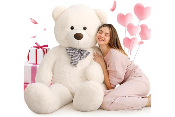 MorisMos Grand Ours en Peluche Nounours Geant XXL 120cm Kawaii Doux Doudou Teddy Bear Douce Mignonne pour Femme Enfant Filles Garçon Amie Anniversaire Décorations Fête Ivoire