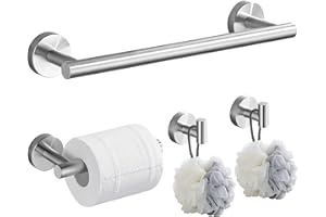Hoomtaook Porta Asciugamani Bagno 4 Pezzi, Accessori Bagno da Parete, Set di Accessori Acciaio Inossidabile, Portasciugamani da 40cm, Porta Carta Igienica, 2 Ganci per Accappatoio, Nichel Spazzolato