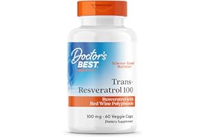 Doctor's Best, Trans-Resveratrolo 100 con ResVinol, 100mg, 60 Capsule vegane, Testato in Laboratorio, Senza Glutine, Senza Soia, Vegetariano