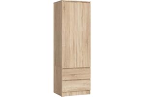 AKORD | Armadio STAR S | 60 cm Due Ante | 2 Cassetti con ripiani e Asta Appendiabiti | Mobiletto Cameretta Camera da Letto | Guardaroba | Pannello in laminato 16 mm | Sonoma