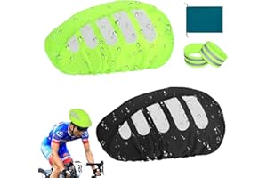 CYZBL 2Pcs Reflective Bike Helmet Rain Cover, High Visibility Waterproof Cycling Helmet Protector, Helmet Rain Cap With Reflective Strip, 2 Elastic Cycling Strap Wristbands for Night