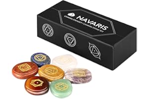 Navaris Set Pietre Cristalloterapia - Kit 7x Pietre Naturali Terapia Chakra - Meditazione e Reiki - Ametista Cristallo Rocca Lapislazzuli - con Sacca