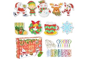 Felly Diamond Painting Navidad Kit Completo Pegatinas Infantiles, 9pcs Pintura de Diamantes Llavero Keyrings Diamantes Ornamentos, Regalos de 6 7 8 9 10 11 12 13 Años Niñas y Niños