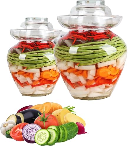 Set Di 2 Barattoli Per Fermentazione Da 2 Litri In Vetro Spesso Senza Piombo – Con Valvola Di Sfiato, Coperchi In PP E Pesi Inclusi, Ideali Per Kimchi, Crauti, Verdure Fermentate E Conservazione Alimenti