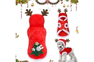 SUNSHINE SMILE Ropa Navideña para Perro,Perro Gato Navidad Disfraz Trajes para Perros Pequeños,Chaqueta con Capucha para Perro Disfraz de Mascota Navideña Material de Franela,Abrigo de Invierno Cálido-M