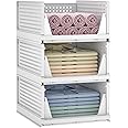 JD FRESH Polypropylene Stackable Closet Organizer/Foldable & Stackable Basket/Wardrobe Organizer for Storage/ Cupboard Organizer for Clothes -3 Pieces (White)