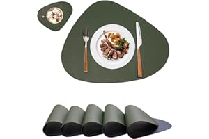 MIIDD Podkładki stołowe, zmywalne, odporne na wysokie temperatury, zestaw 6 sztuk, antypoślizgowe podstawki ze sztucznej skóry (zielone i niebieskie)