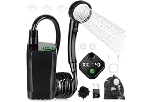 Spopal Kit Douche de Camping, Douche Portable,Pompe de Douche Électrique Rechargeable,Imperméable, avec Afficheur Intelligent et Pomme de Douche 4 Modes pour Extérieure,Camping,Randonnée